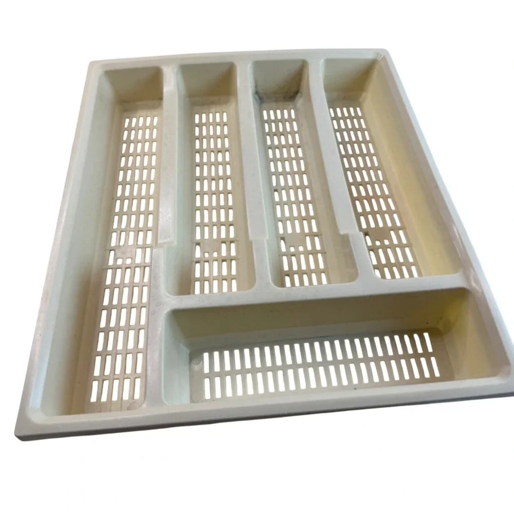 Vintage Cream Plastic Silverware Drawer Organizer 5 Compartment Slotted Tray